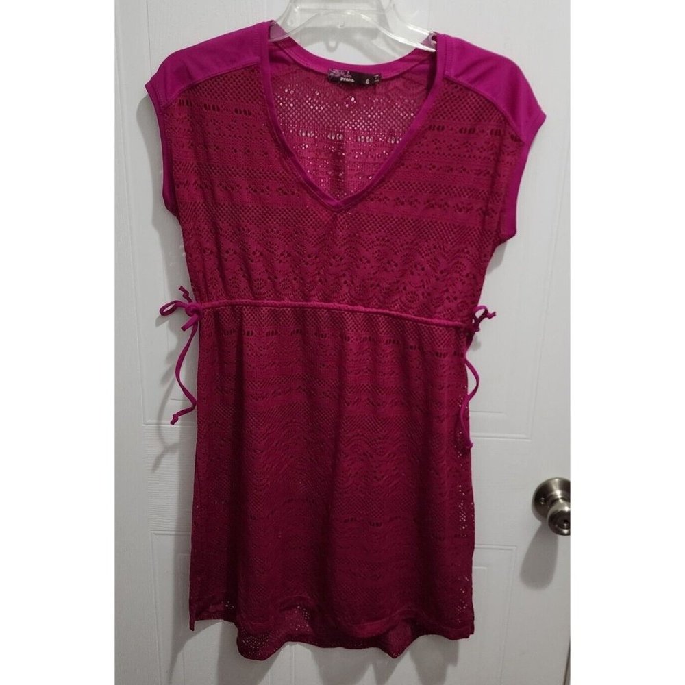 Prana Women's Swim Cover Up Elliot Mesh Sheer Dress Side Tie Pink Size‎ Small